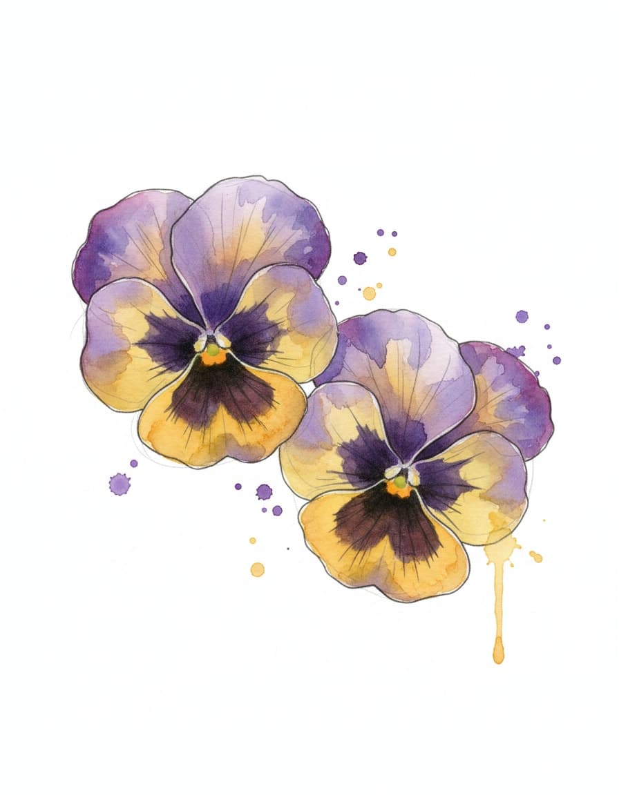 Watercolour Watercolour Pansies Temporary Tattoo