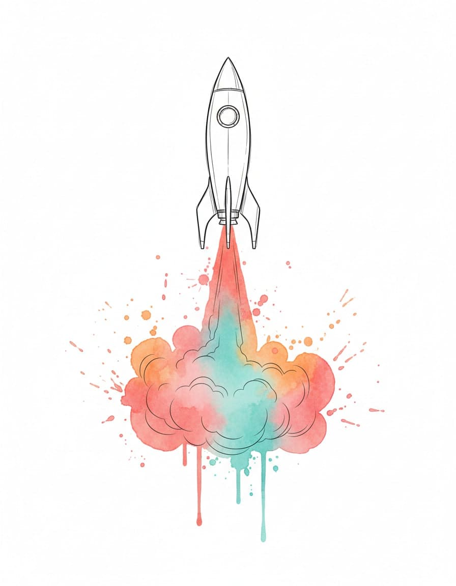 Watercolour Watercolour Rocket Launch Temporary Tattoo