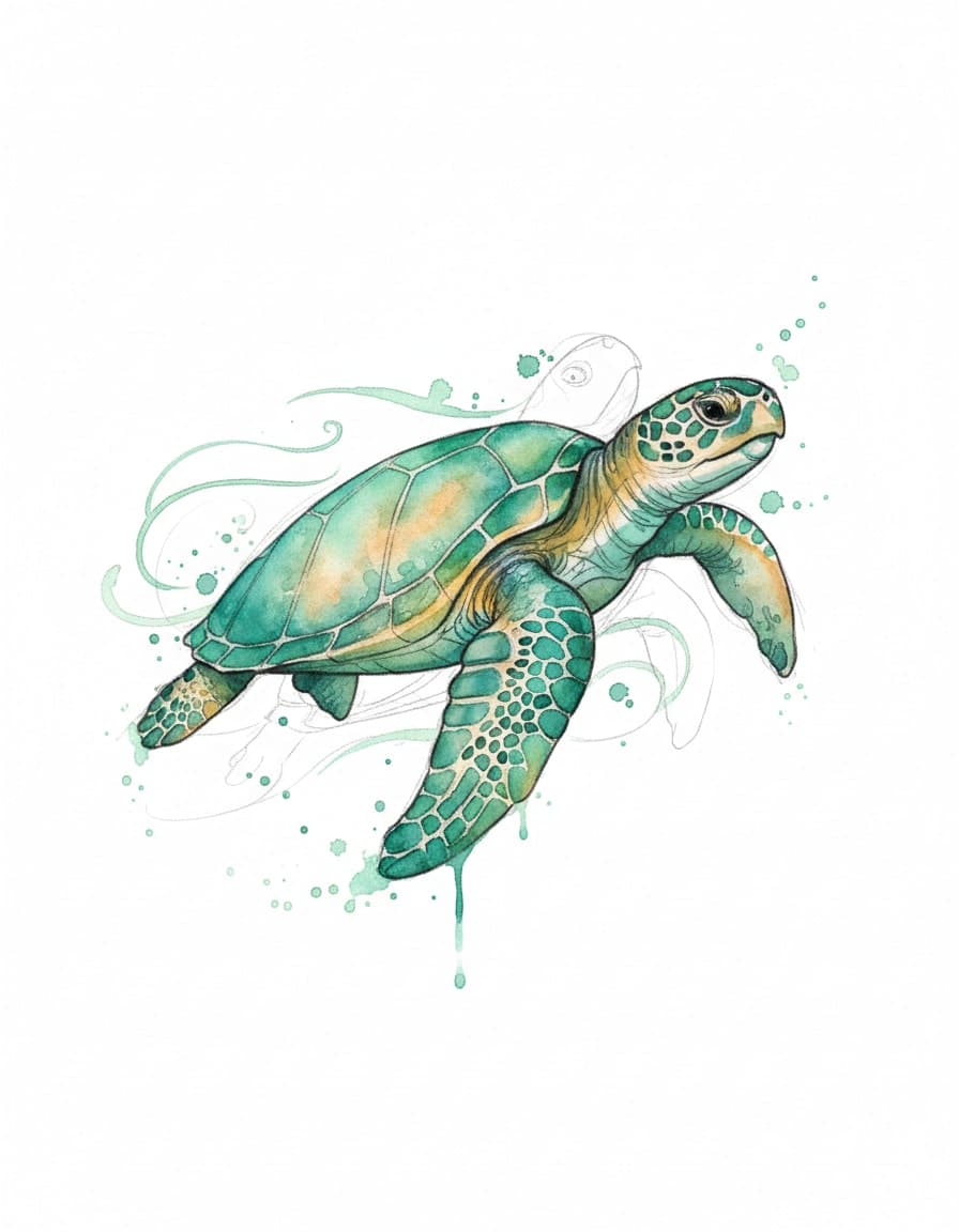 Watercolour Watercolour Sea Turtle Temporary Tattoo