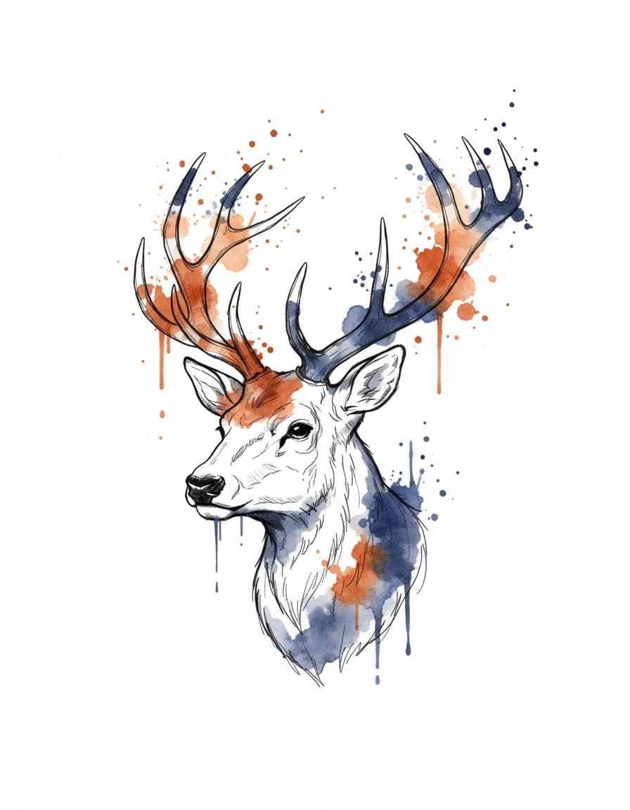Watercolour Watercolour Stag Temporary Tattoo