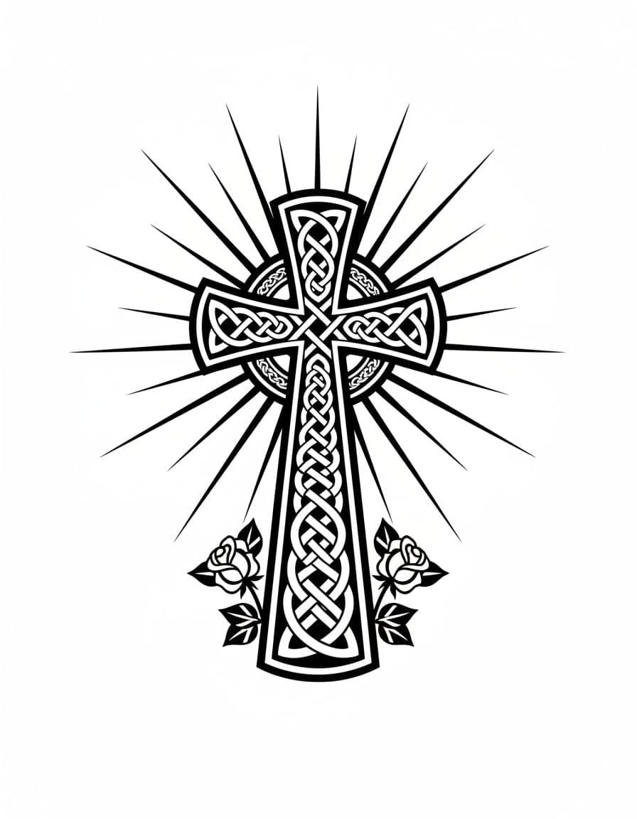 Blackwork Ornate Cross with Rays Temporary Tattoo — view 1
