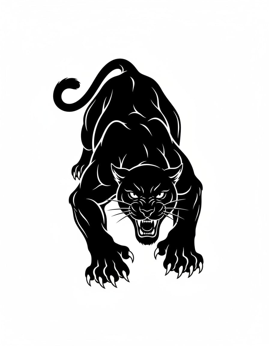 Tijdelijke tatoeage met een kruipende panter in blackwork-stijl