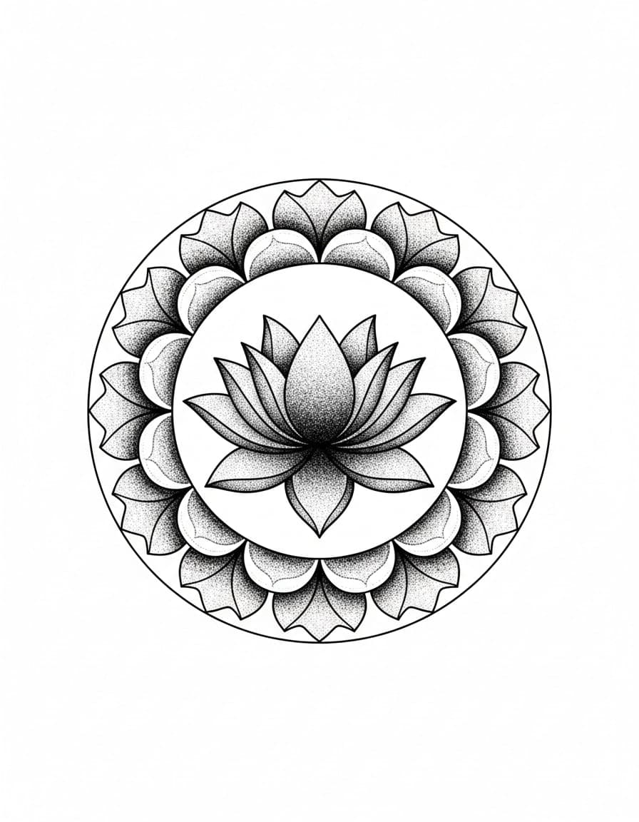 Tijdelijke tatoeage met dotwork-motief: Lotus-mandala