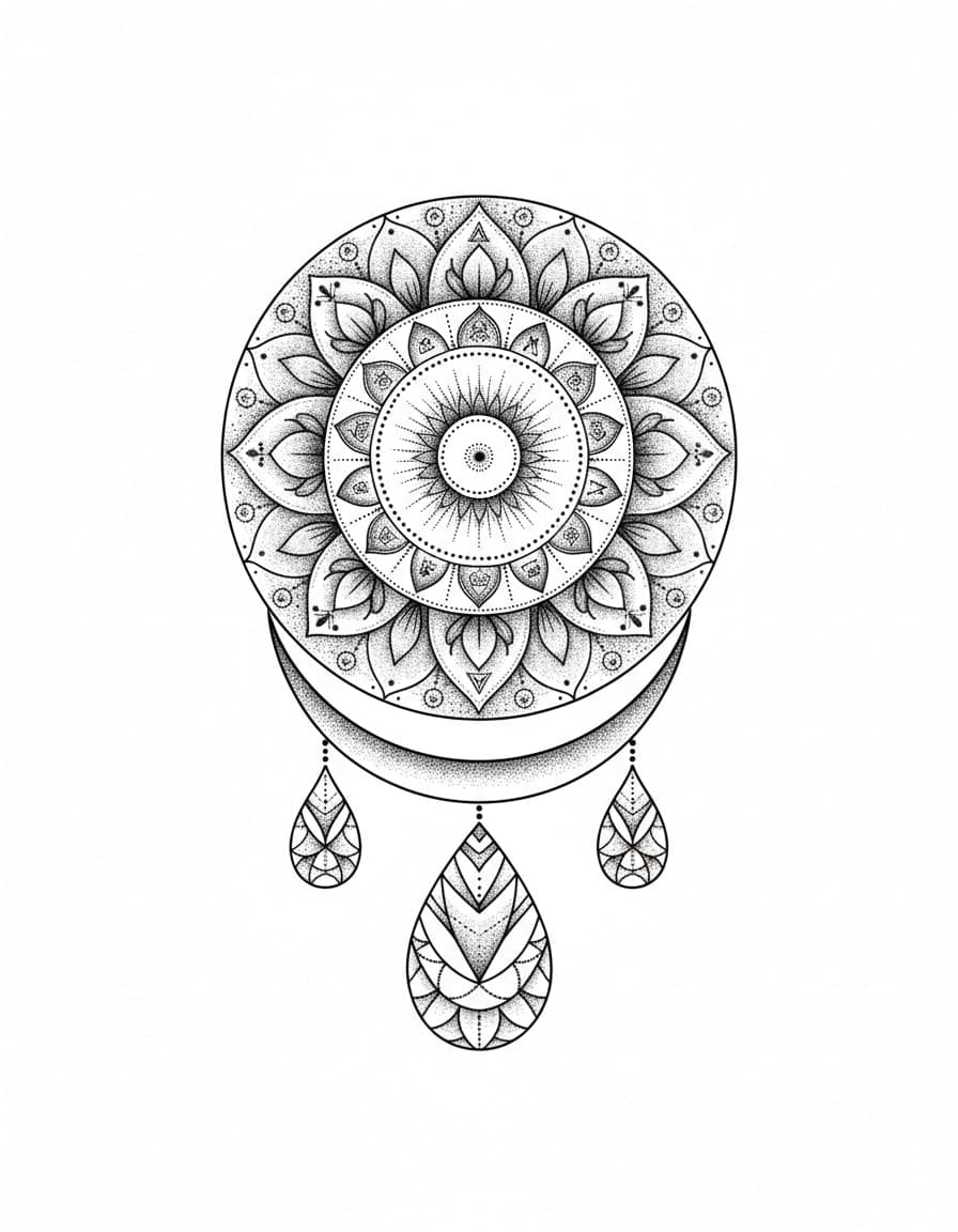 Tatouage temporaire « Mandala en pointillé » avec croissant de lune