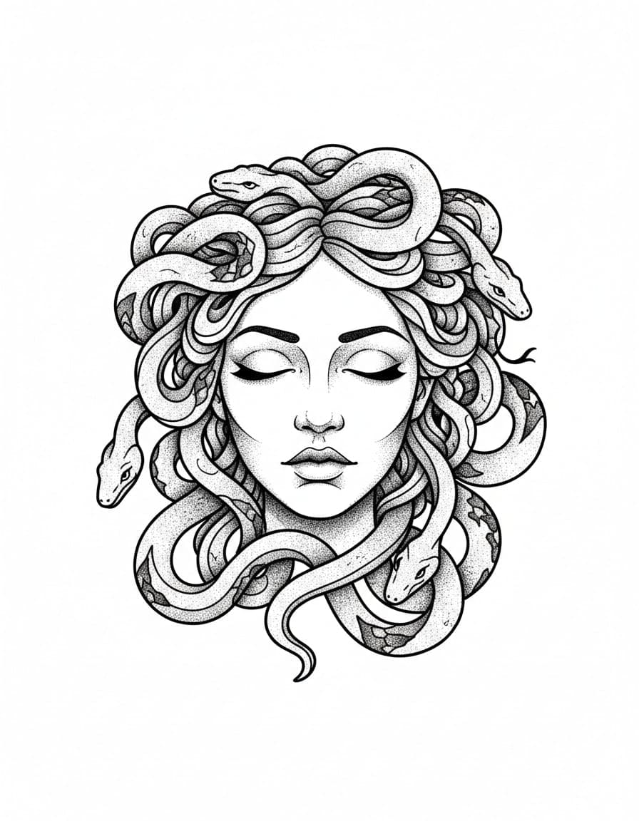 Dotwork Medusa Temporary Tattoo — view 1