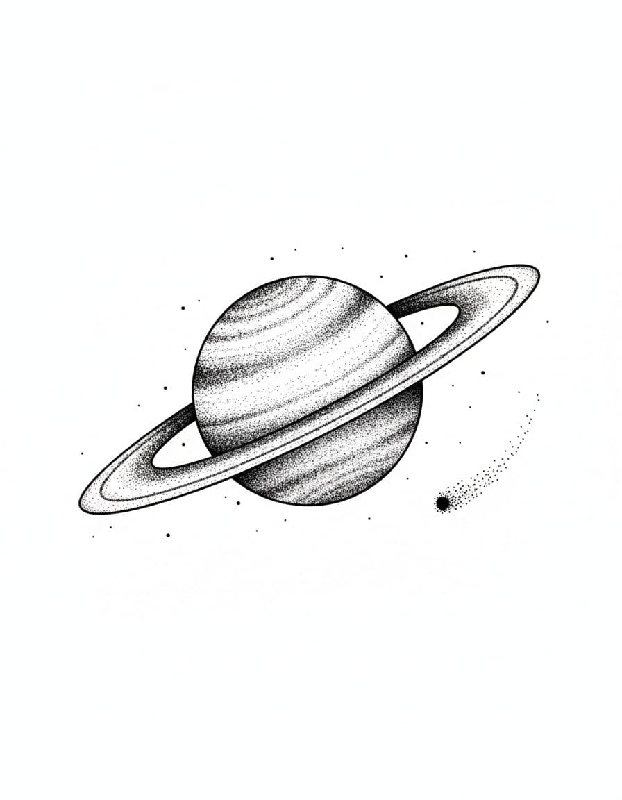 Dotwork Ringed Planet Temporary Tattoo — view 1