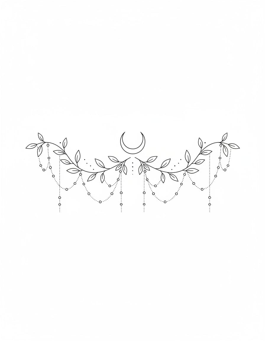 Fine Line Under-Bust Moon Chandelier Temporary Tattoo — view 1