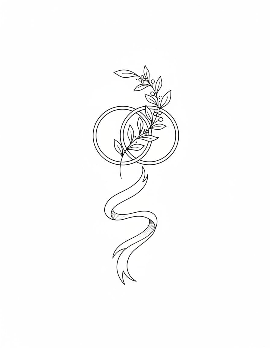 Fine Line Wedding Rings and Myrtle Temporary Tattoo