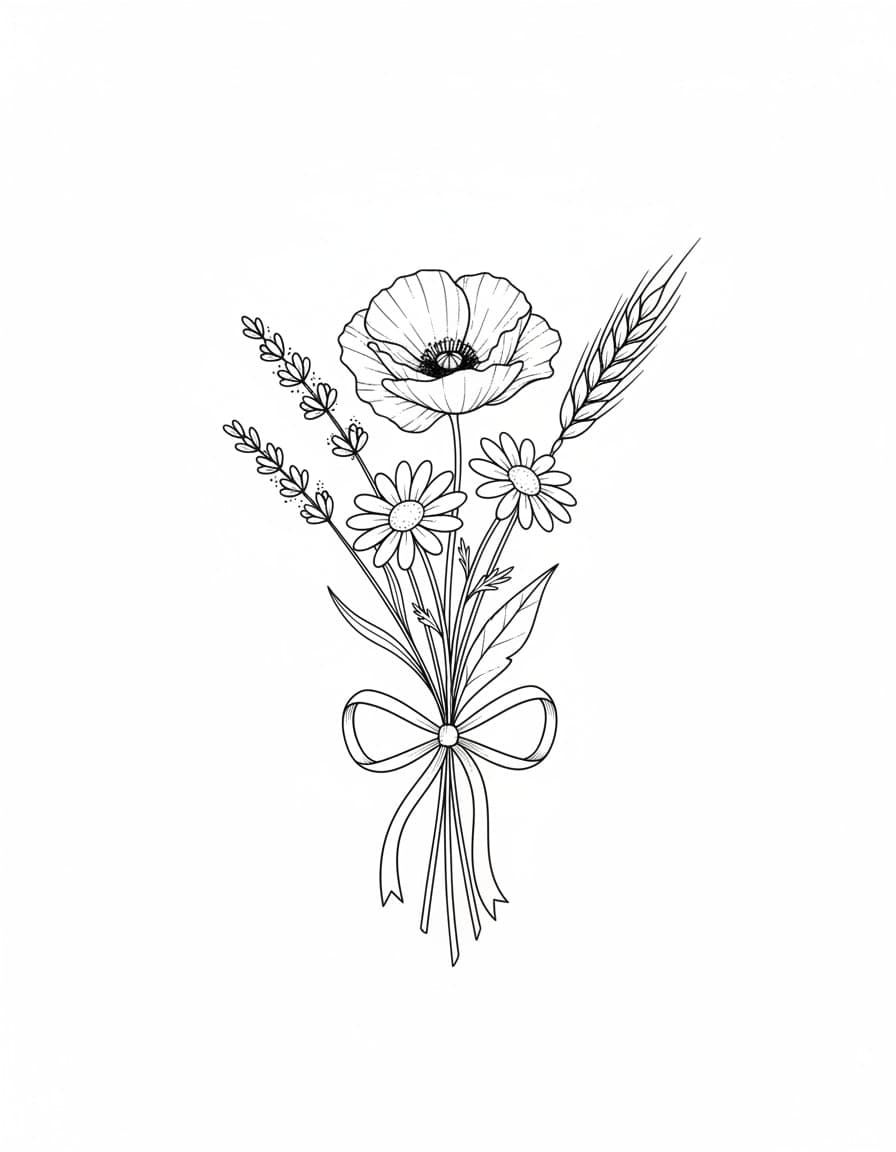 Fine Line Wildflower Bouquet Temporary Tattoo