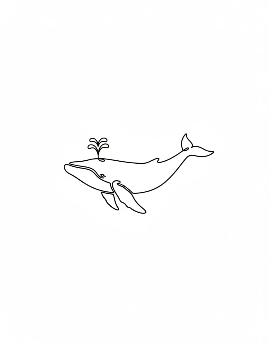 Minimalistische tijdelijke tatoeage van een walvis in één lijn