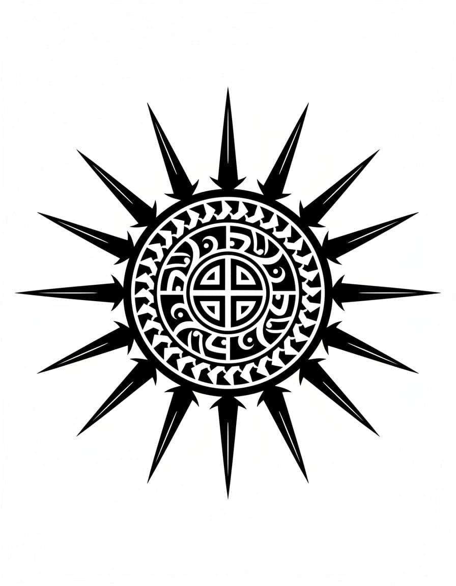 Polynesian-Style Tribal Sun Temporary Tattoo — view 1