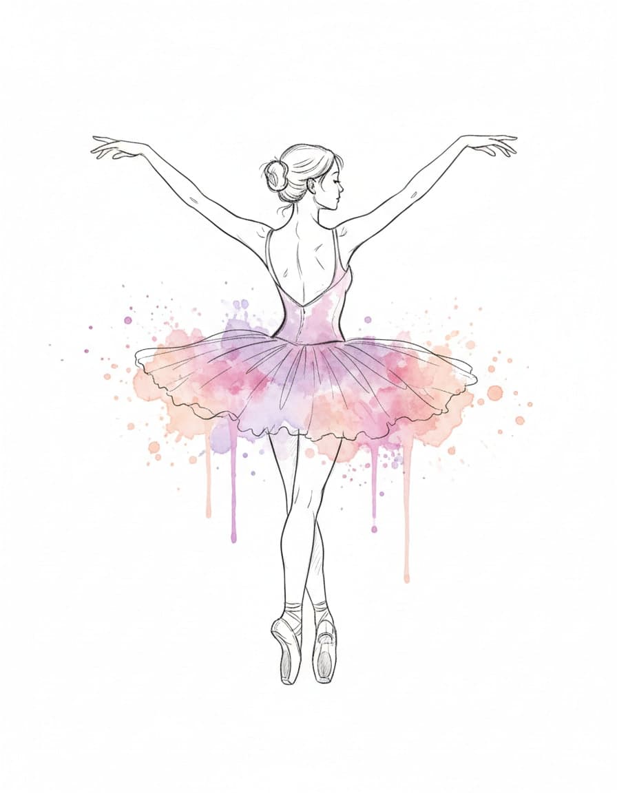 Watercolour Ballerina Temporary Tattoo — view 1