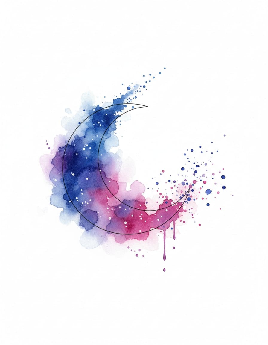Watercolour Crescent Moon Galaxy Temporary Tattoo