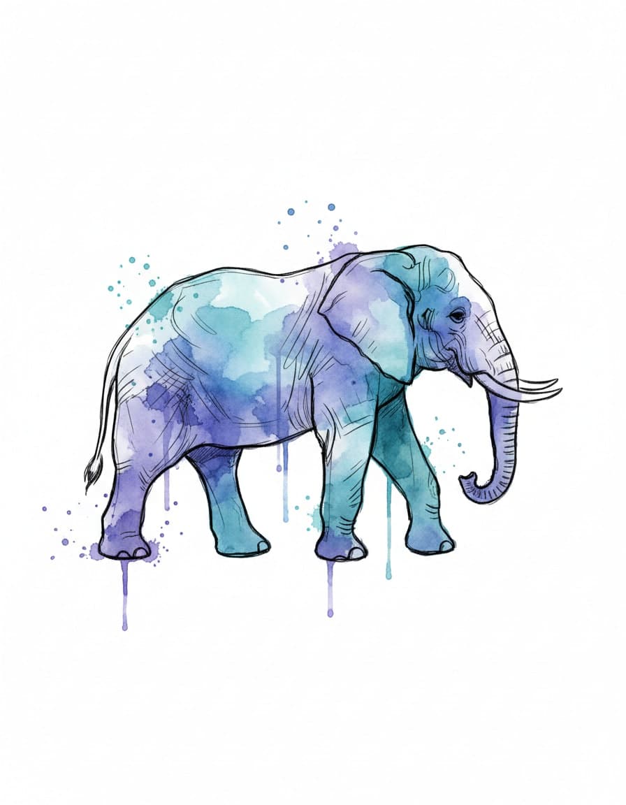 Tijdelijke tatoeage met olifant in aquarelstijl