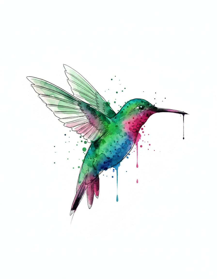 Watercolour Hummingbird Temporary Tattoo