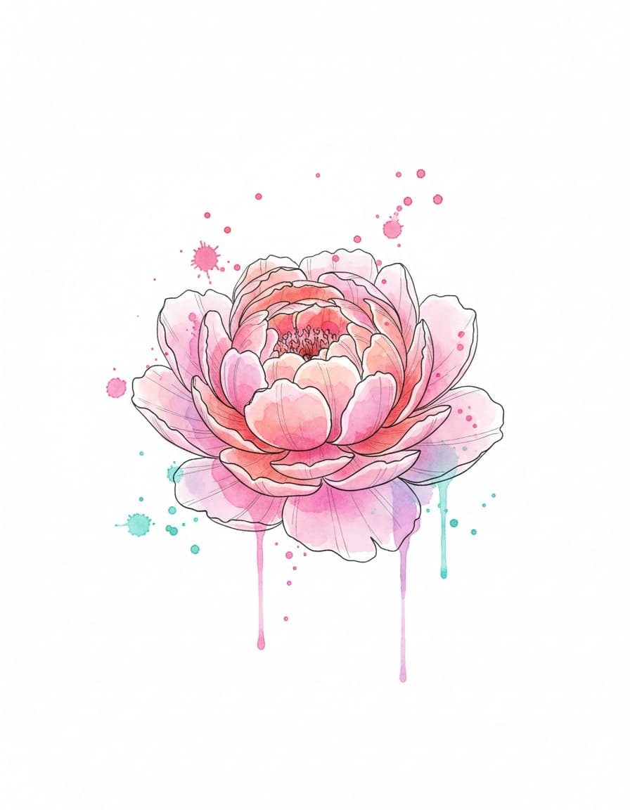 Watercolour Peony Temporary Tattoo