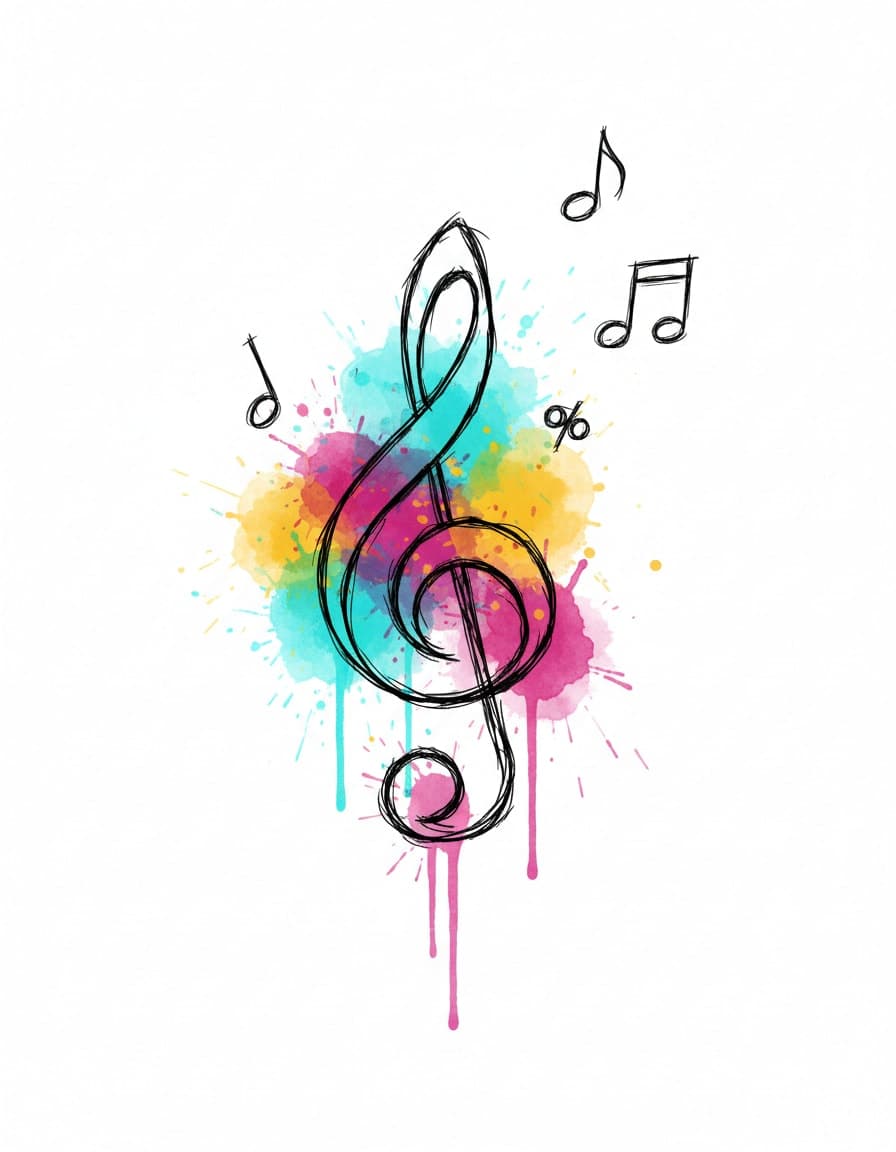 Watercolour Treble Clef and Notes Temporary Tattoo — view 1
