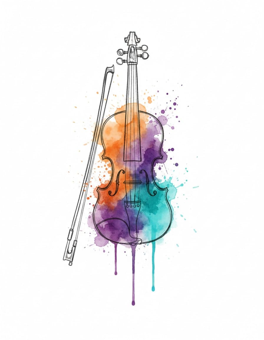 Watercolour Violin Temporary Tattoo