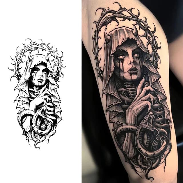 Veiled witch and snake