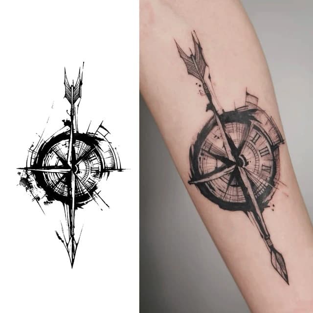Inkwash compass arrow — view 1