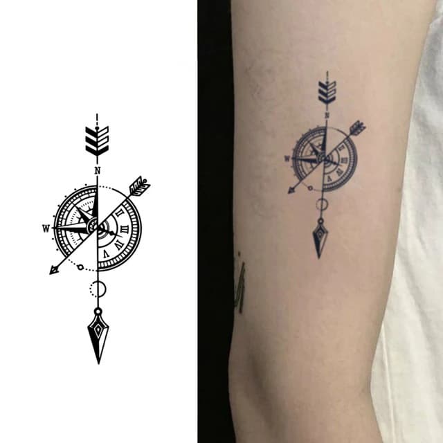 Compass and arrow with roman numerals