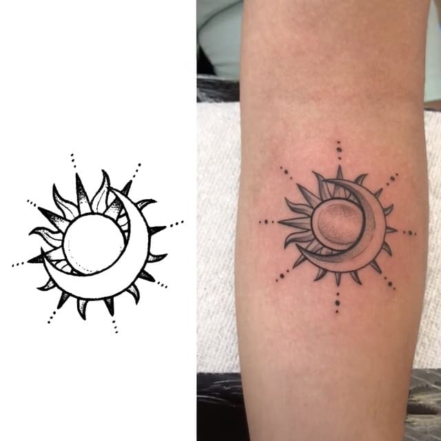 Sun and crescent moon embrace