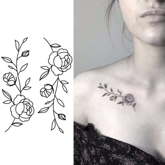 Delicate rose vine across the collarbone