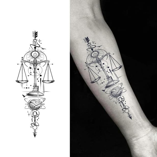 Libra scales with cosmic arrow