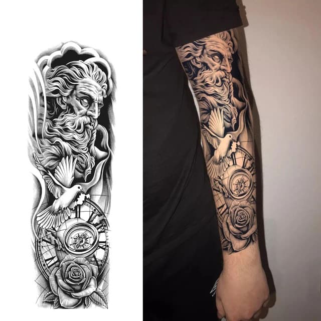Zeus, dove and pocket watch — full sleeve