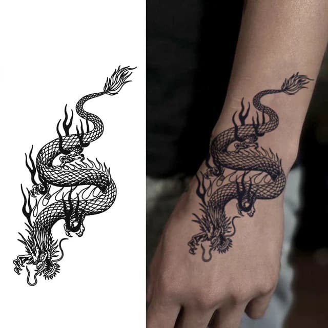 Twin flame-tailed dragons — view 1
