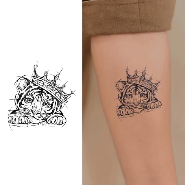 Sketched tiger cub with a crown — view 1