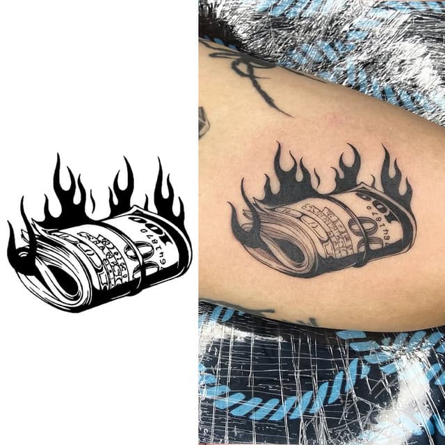 Burning roll of cash