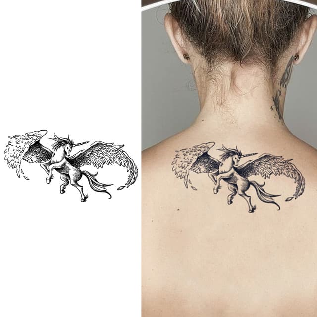 Winged unicorn in flight