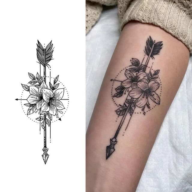 Arrow through a lily and compass — view 1