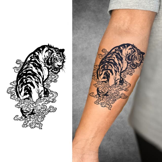 Striped tiger on cloud waves