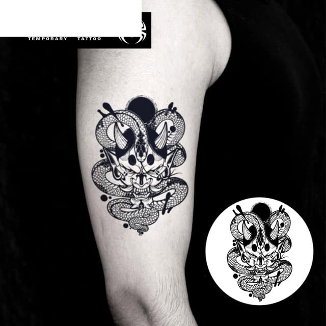 Hannya skull entwined by serpents