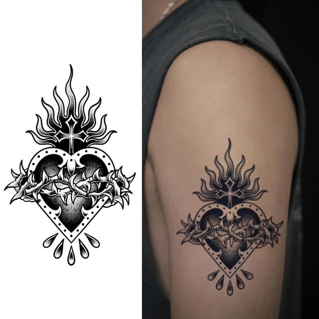 Flaming sacred heart in thorns