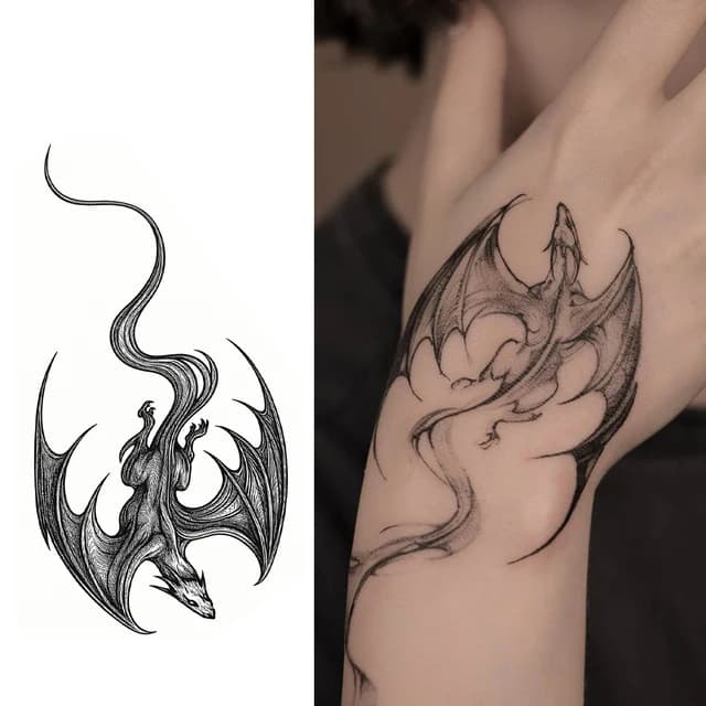 Sketched dragon trailing smoke