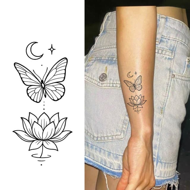 Butterfly above a lotus — moon and star