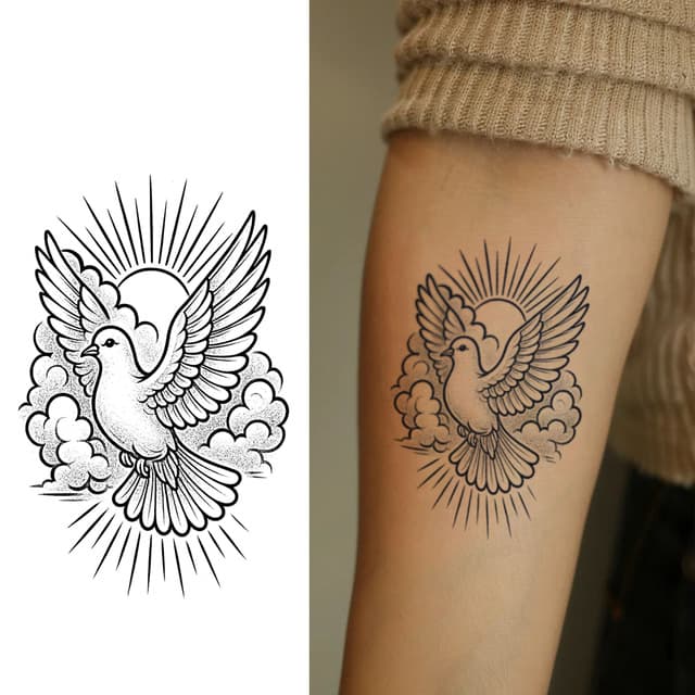Dove of peace before the rising sun