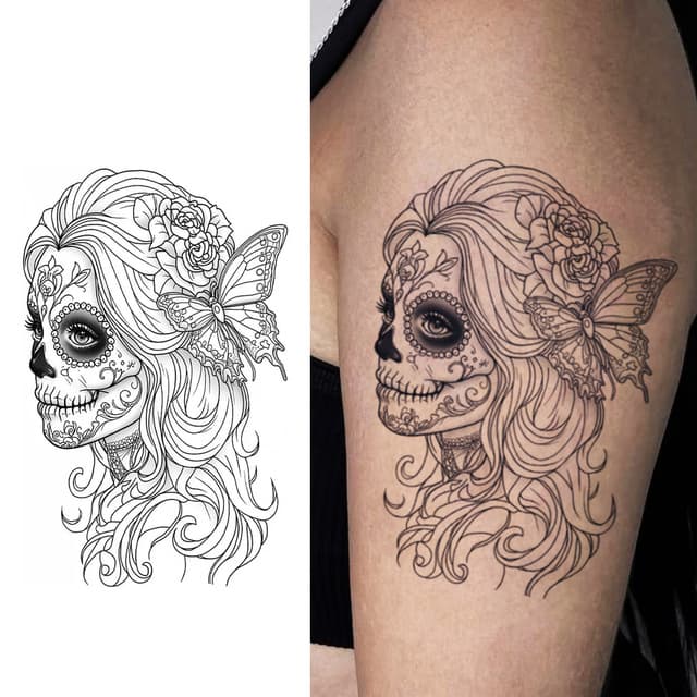 Sugar-skull señorita with butterfly