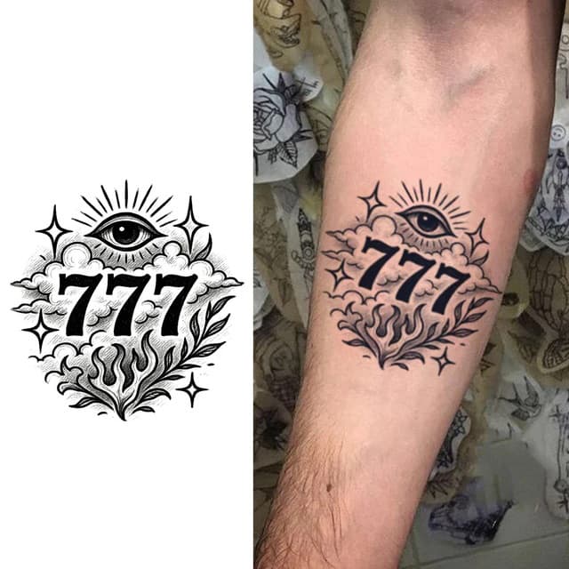 777 — angel number with all-seeing eye