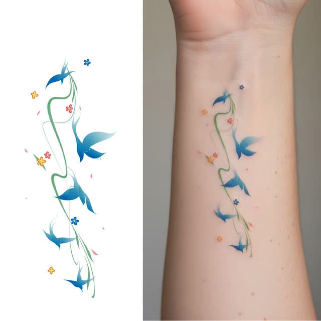 Blue swallows on a vine