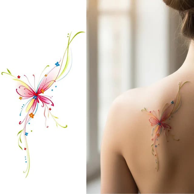 Watercolour butterfly on streaming ribbons