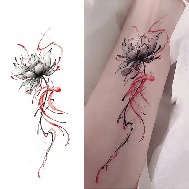 Ink-wash spider lily in red and black