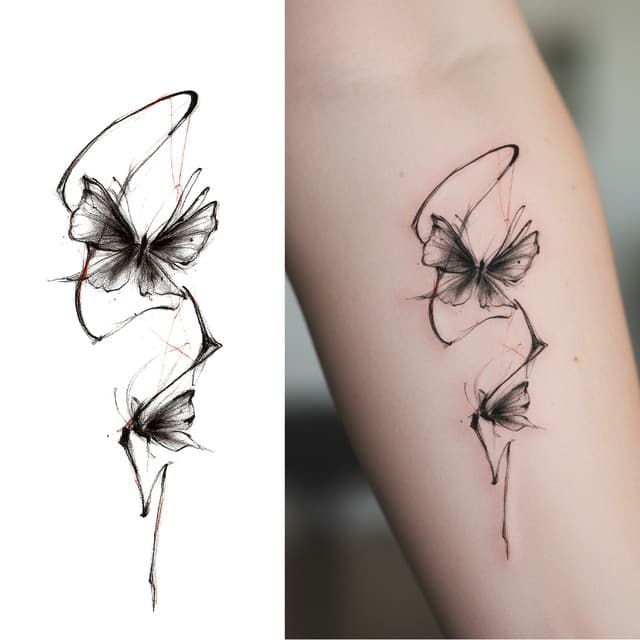 Twin sketch butterflies in red and black
