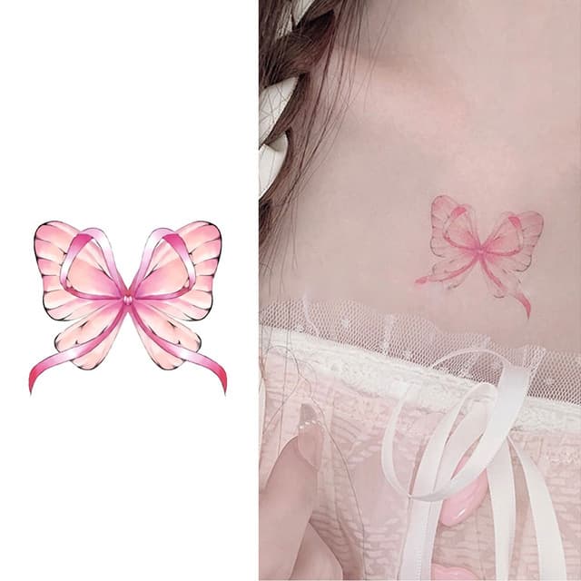 Pink ribbon-bow with trailing tails