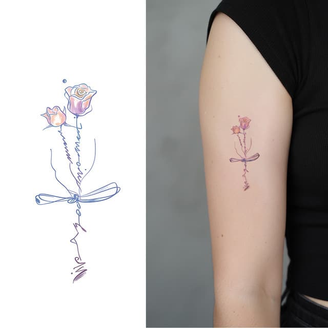 Twin roses on a ribbon-bow stem