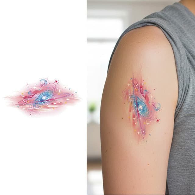 Spiral galaxy in pink and blue