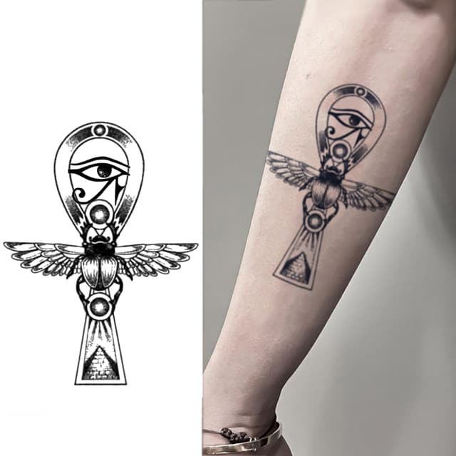 Ankh with Eye of Horus and scarab